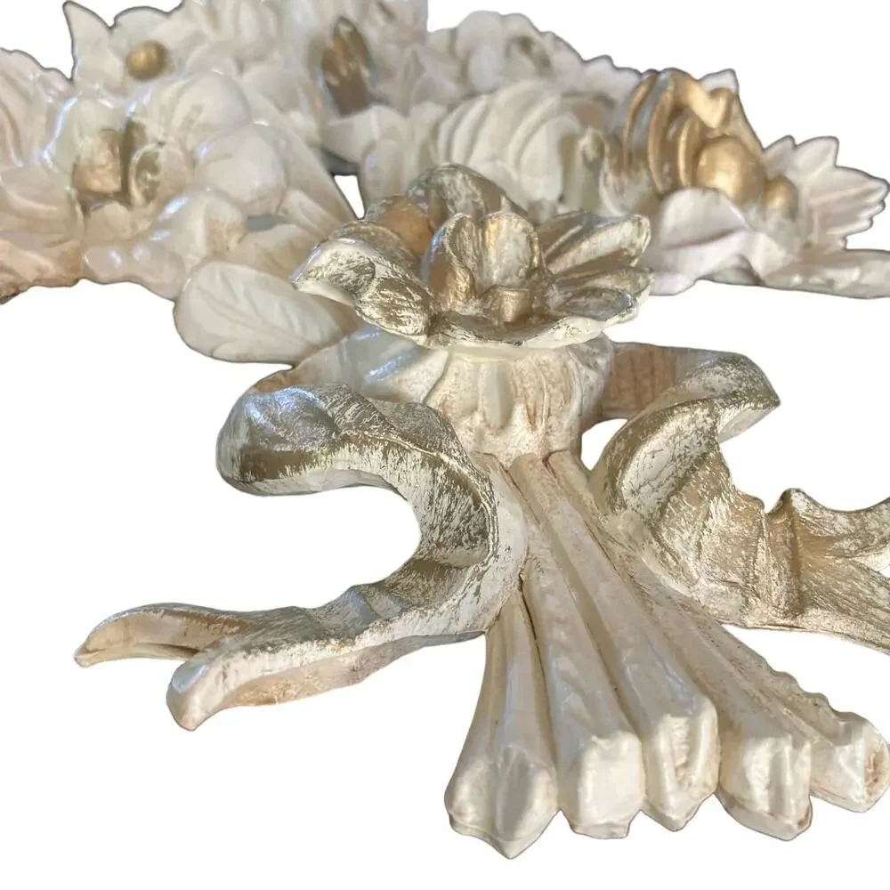 Vintage EuroMarchi Italy‎ Gold Gilt Floral Wall Decor Hollywood Regency Set Pair